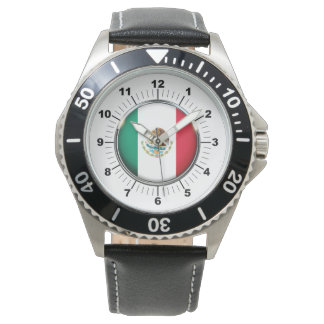 Men's Mexico Flag Black Leather Strap Watch