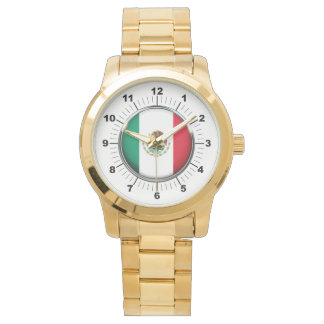 Men's Mexico Flag Oversized Gold Bracelet Watch