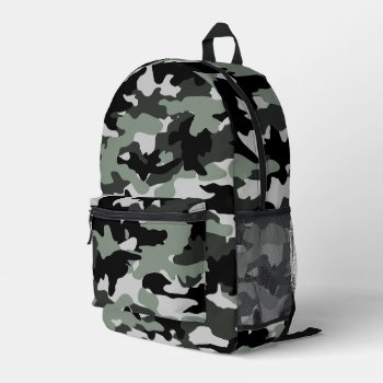 Mens Military Black And Light Gray Camo Pattern  Printed Backpack by sunnymars at Zazzle