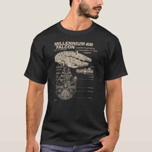 Mens Millennium Falcon Detailed Drawing T_Shirt 