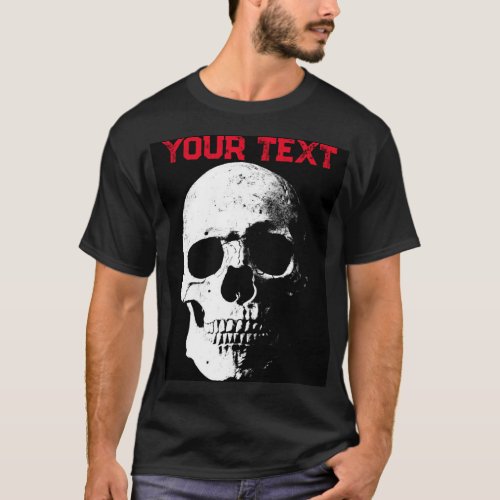 Mens Modern Black Red Halloween Skull Horror Text T_Shirt