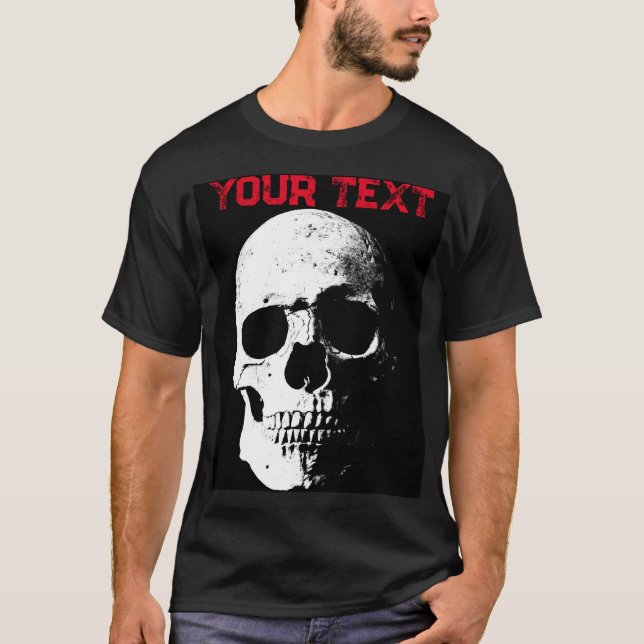 Mens Modern Black Red Halloween Skull Horror Text T-Shirt (Front)