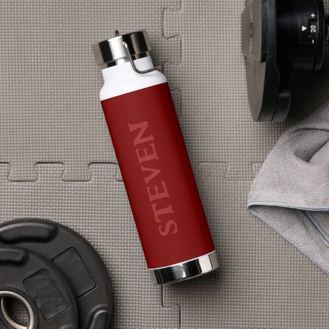 Mens Modern Burgundy Personalized Gym Water Bottle (Gym)