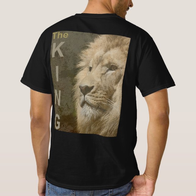 Mens Modern Elegant Black Template Lion Face T-Shirt (Back)