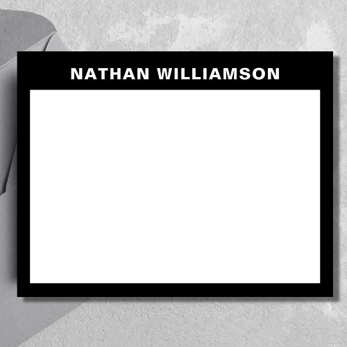 Mens Modern Minimal Black White Personalized  Note Card