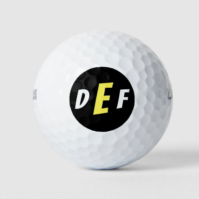 Men's Modern Monogram Initials Yellow Golf Balls (Front)