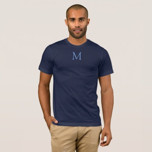 Mens Modern Monogram T Shirts Elegant Navy Blue