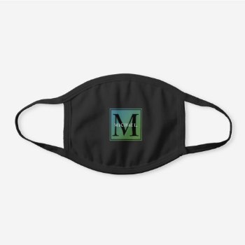 Men's Modern Ombre Monogram Initial With Name Black Cotton Face Mask by custom_iphone_cases at Zazzle