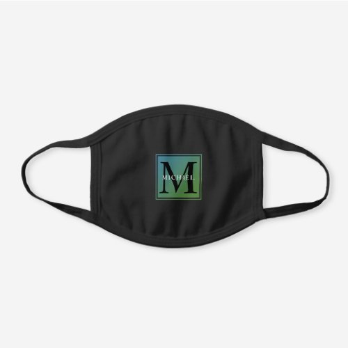 Mens Modern Ombre Monogram Initial with Name Black Cotton Face Mask