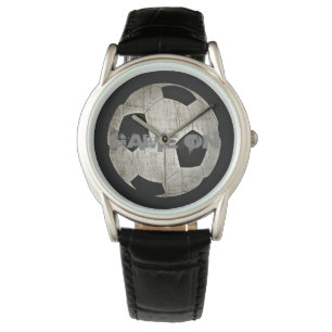 Mens Modern Soccer Ball Black Leather Watch