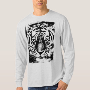 Mens Modern Template Long Sleeve Ash Grey Tiger T-Shirt