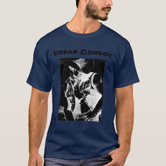 Men's Modern Urban Cowboy Cool Classic Navy Blue T-Shirt (Front)