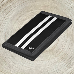Mens Monogram Black and White Stripes Wallet