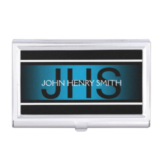 Men's monogram black white blue business card case