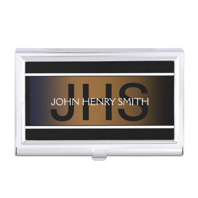 Men's monogram black white brown case for business cards (Front)