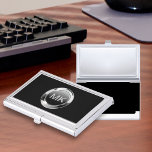 Men's Monogram Business Card Case<br><div class="desc">Men's business card case with masculine design that includes a cool silver metallic looking monogram emblem digitally printed on the cover with name initial you can personalize and make your own, along with modern looking design elements that give it some character and style. Think of this as a business card...</div>