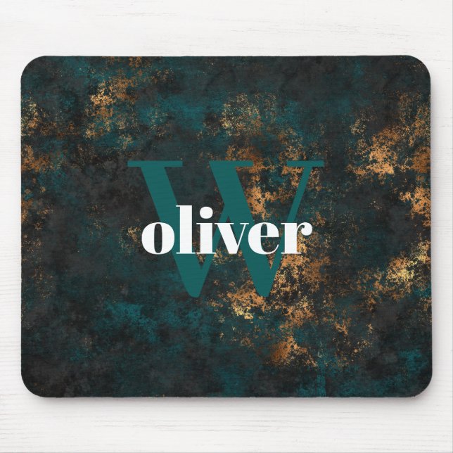 Men's Monogram Gold And Navy Teal Mouse Pad (Front)