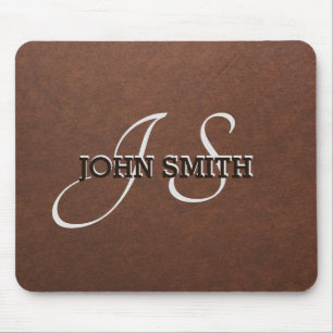 Mens Monogram Leather Texture Look Personalized Mouse Pad