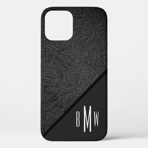 Mens Monogram Modern Black Texture Pattern Print iPhone 12 Case