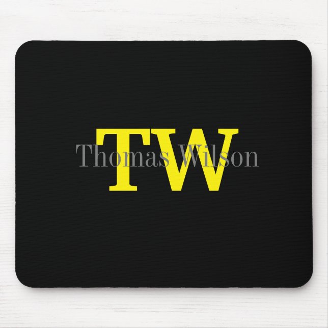 Men's Monogram Modern Minimalist Black & Gray Mouse Pad (Front)