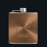 Mens Monogram Modern Minimalist Bronze Anniversary Flask<br><div class="desc">Stylish sophisticated executive monogrammed flask with classic clean typography. Click "Customize" to change the font style or color. Makes a perfect gift for the boyfriend, husband, son, boss, professional co-worker, client, or the special "him" on your gift list. NOTE: This style has a faux-metallic simulated engraved/embossed appearance. There are no...</div>