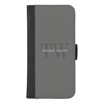 Men's Monogram Modern Minimalist Gunmetal Gray Iphone 8/7 Plus Wallet Case by custom_iphone_cases at Zazzle