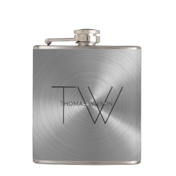 Men's Monogram Modern Minimalist Pewter Grey Flask by custom_iphone_cases at Zazzle