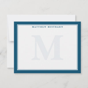Men's Monogram Navy Blue Traditional Stationery Note Card