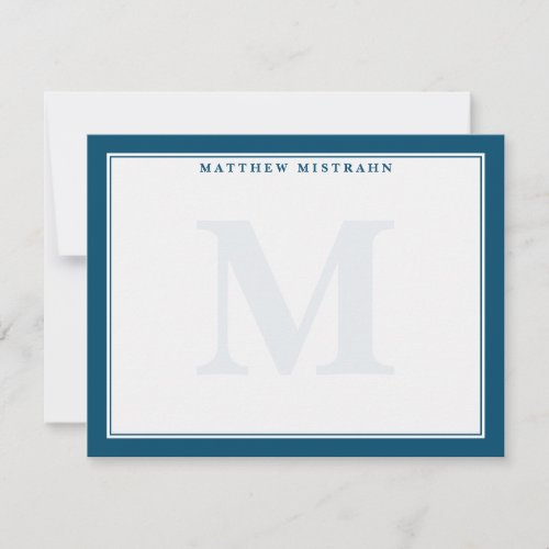 Mens Monogram Navy Blue Traditional Stationery Note Card