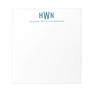 Men's Monogram Professional Navy Blue Unlined Notepad