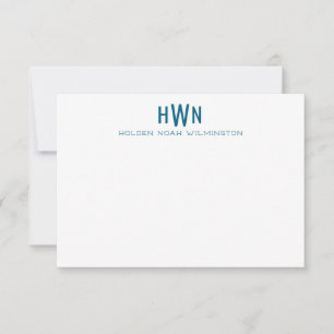 Men's Monogram Professional Navy Blue Wide Rule Note Card