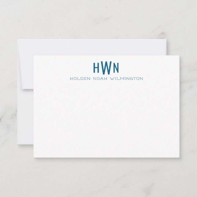 Men's Monogram Professional Navy Blue Wide Rule Note Card (Front)