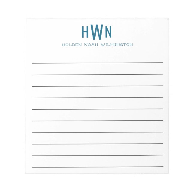 Men's Monogram Professional Navy Blue Wide Rule Notepad (Front)