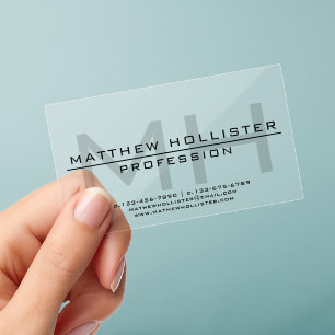 Men's Monogrammed, Clear Background, Gray & White Business Cards