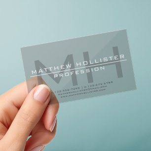 Men's Monogrammed, Clear Grey & White Business Cards