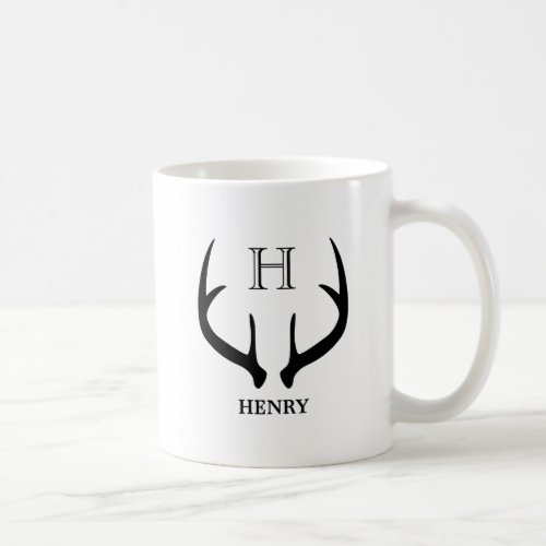 Mens Monogrammed Deer Antler Hunting Coffee Mug