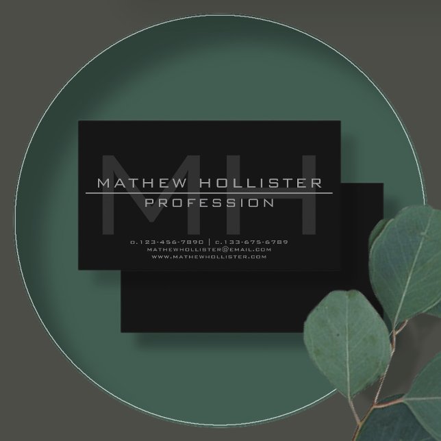 Men's Monogrammed, Grey & Black Business Card (Creator Uploaded)