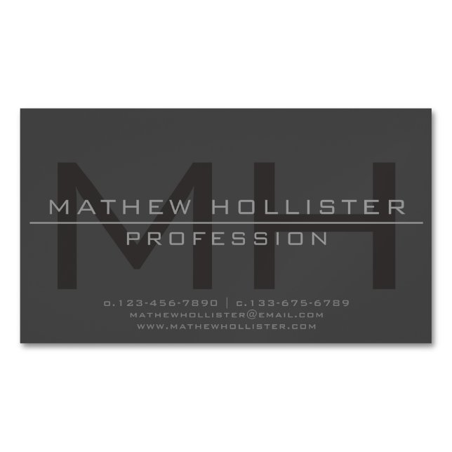 Men's Monogrammed, Grey Business Card Magnet (Front)
