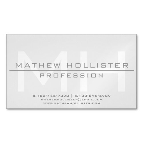 Mens Monogrammed Grey Business Card Magnet