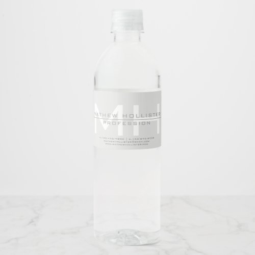 Mens Monogrammed Grey Business Water Bottle Label
