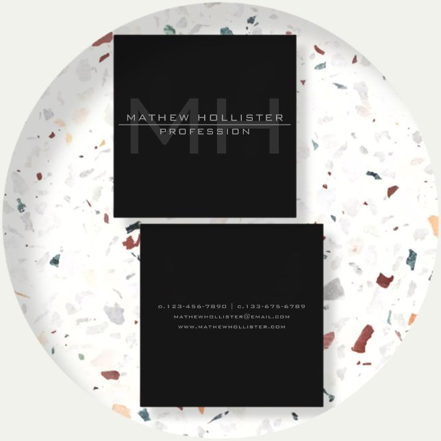 Men's Monogrammed, Grey Square Business Card (Creator Uploaded)