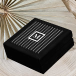 Mens Monogrammed Jewelry Boxes in Black<br><div class="desc">Good looking men's jewelry boxes can be hard to find, but here is one sure to please the most discriminating man. This men's jewelry box features a striking black and white pinstripe pattern with a monogram in the center. A very distinctive men's jewelry box for all the special men in...</div>