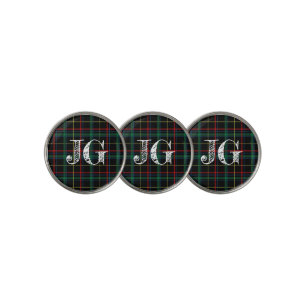 Men's Monogrammed Modern Black Green Plaid Tartan Golf Ball Marker