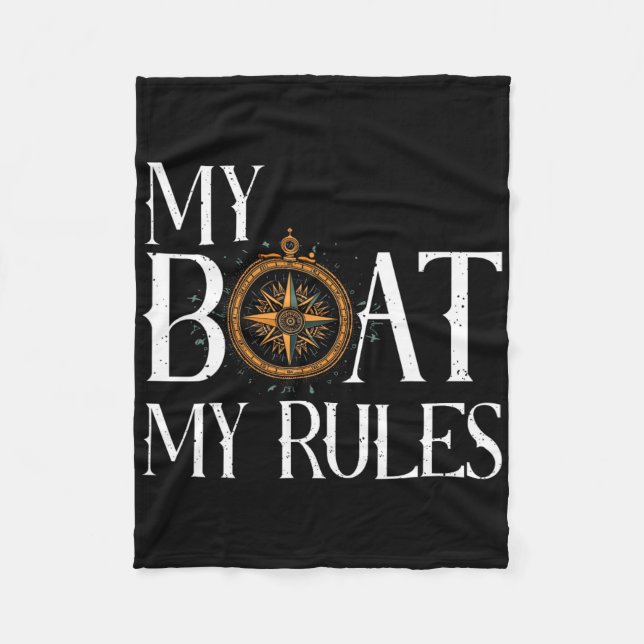 Mens My Boat My Rules Ship's Wheel Captain Nautica Fleece Blanket (Front)