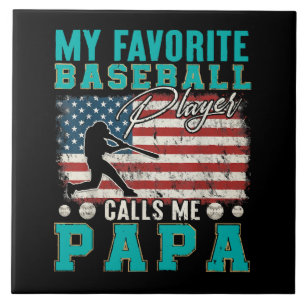 Mens My Favorite Baseball Player Calls Me Papa Ceramic Tile