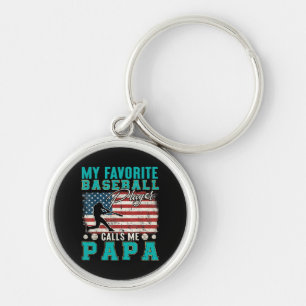 Mens My Favorite Baseball Player Calls Me Papa Keychain