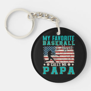 Mens My Favorite Baseball Player Calls Me Papa Keychain