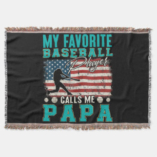 Mens My Favorite Baseball Player Calls Me Papa Throw Blanket