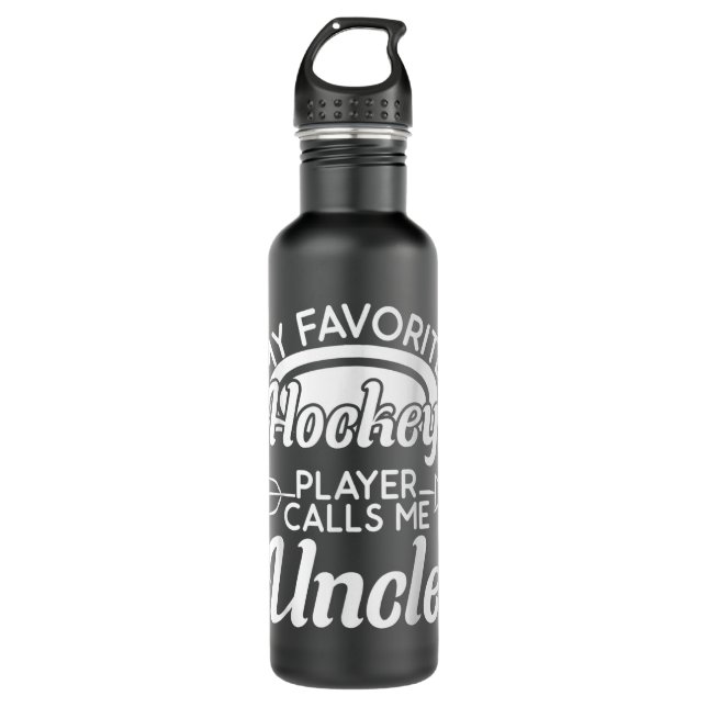 Mens My Favorite Hockey Player Calls Me Uncle Funn Stainless Steel Water Bottle (Front)