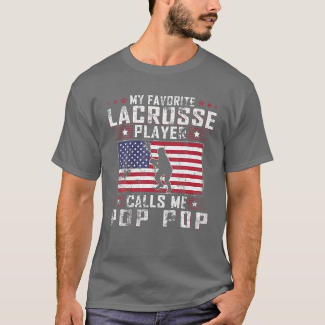 Mens My Favorite Lacrosse Player Calls Me Pop Pop T-Shirt (Front)